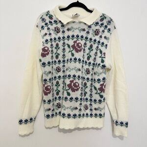 Cricket Lane floral collared size medium sweater knit cottage core girly dainty